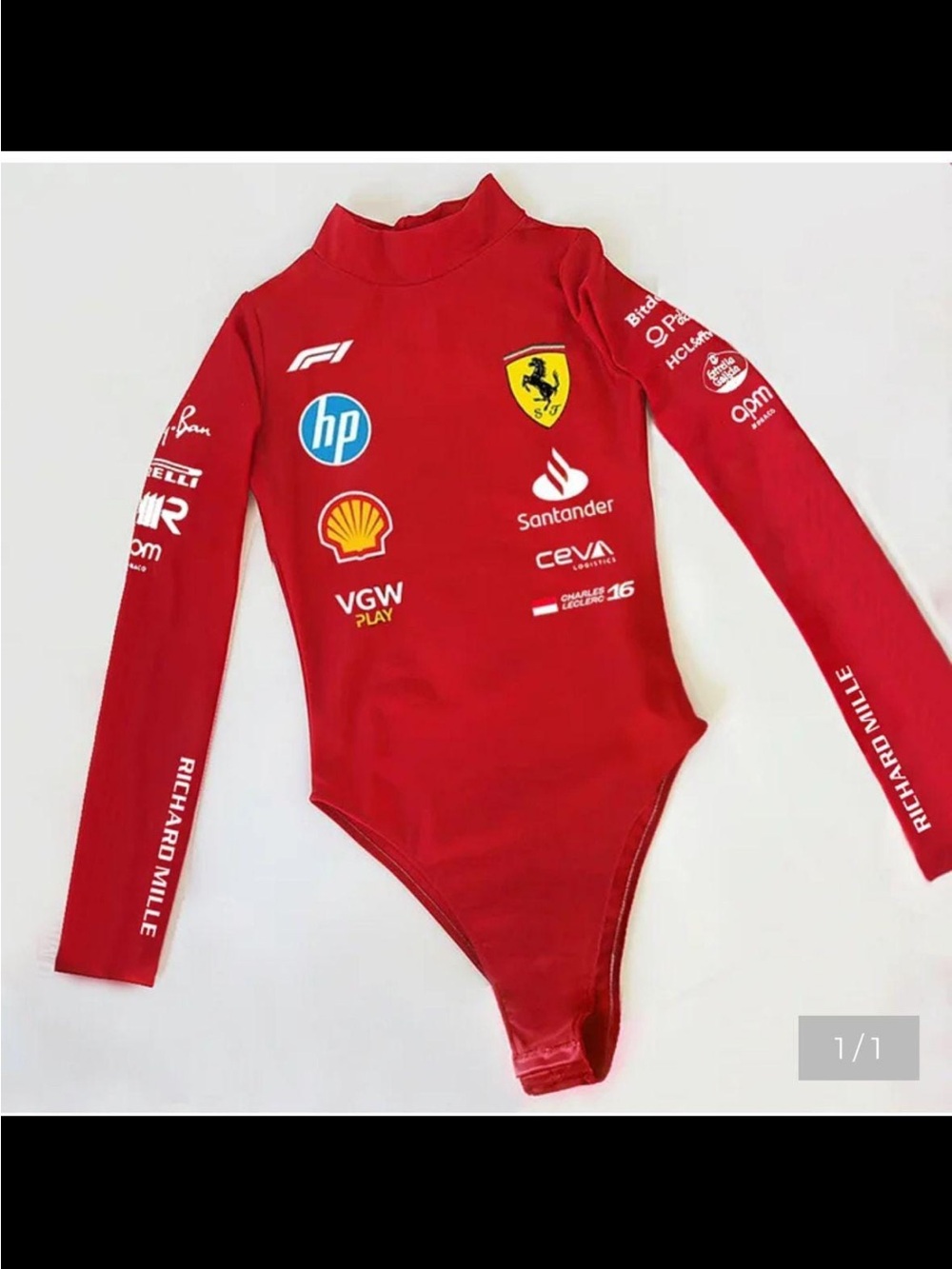 Ferrari Red Long-Sleeve Racing Logo Bodysuit